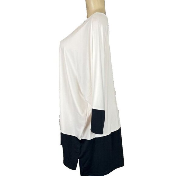 Woman Within 30/32 White-Black Crew Neck 3/4 Sleeve Zip Detail Sleeve Tunic Top - Picture 5 of 6